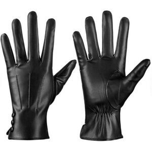 Women's Black Leather Gloves with Cashmere Wool Lining Warm Winter Snow Gloves